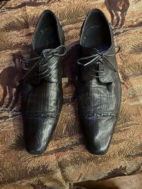 Men's Black Leather Lace-Up Derby Shoes